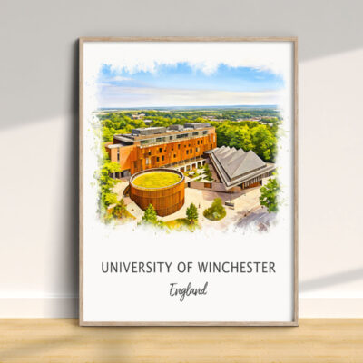 University of Winchester England illustrated campus poster.