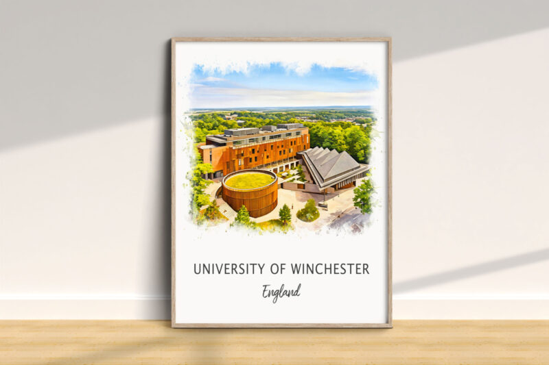 University of Winchester England illustrated campus poster.
