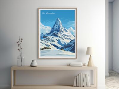 Matterhorn mountain artwork in modern interior.