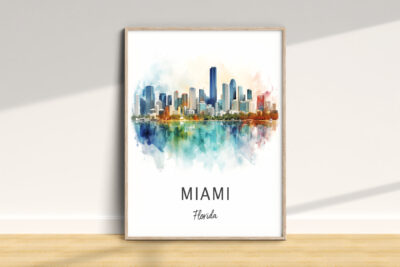 Miami skyline watercolor art print