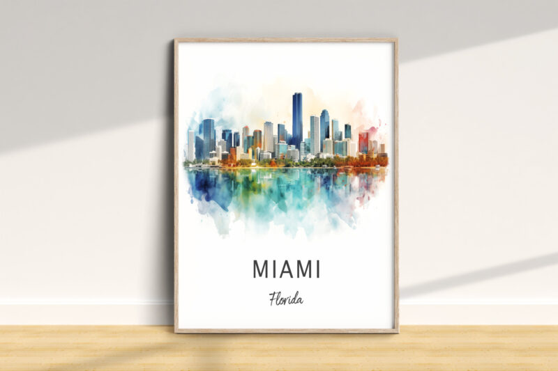 Miami skyline watercolor art print
