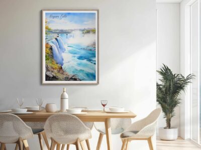 Dining room with Niagara Falls painting on wall