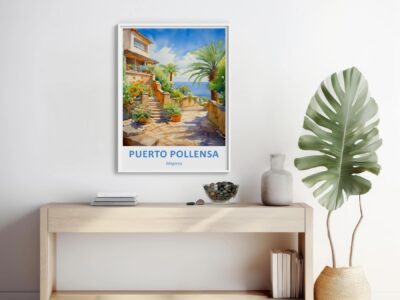 Puerto Pollensa painting on minimalist shelf