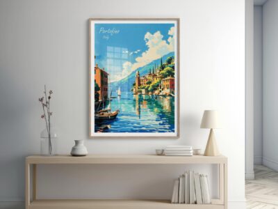 Portofino Italy painting on a wall.