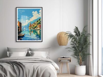 Bedroom with Portofino Italy wall art.