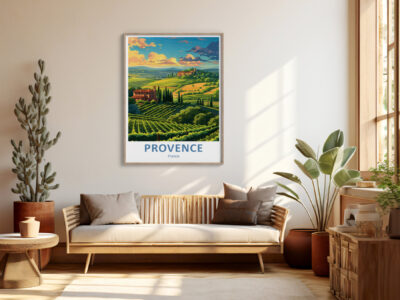 Cozy living room with Provence landscape poster.