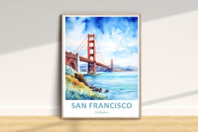 Golden Gate Bridge watercolor painting, San Francisco