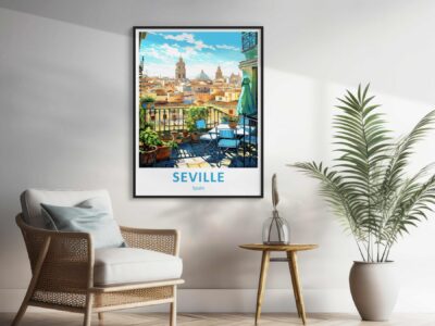 Cozy room with Seville cityscape poster