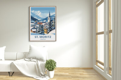 Cozy living room with St. Moritz poster