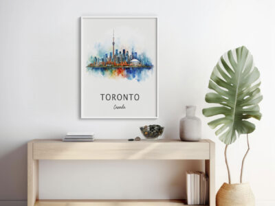 Modern decor with Toronto skyline artwork print.