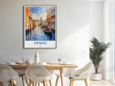 Venice poster in modern dining room.