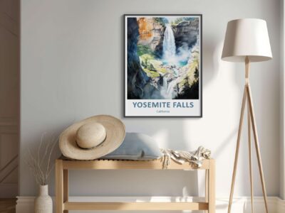 Yosemite Falls poster in cozy room setup