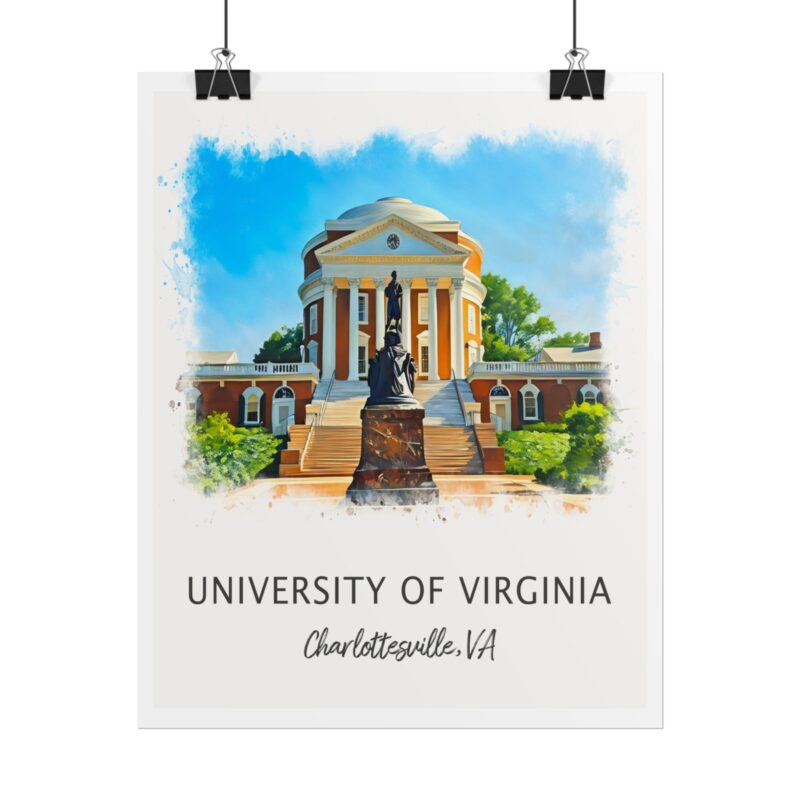 University of Virginia Rotunda with statues and trees.