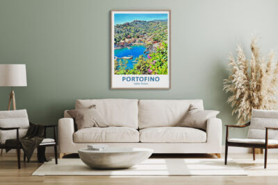 Living room with Portofino poster on wall