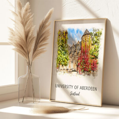 University of Aberdeen art with pampas grass vase.
