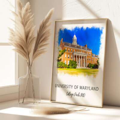 Framed University of Maryland art in sunlight
