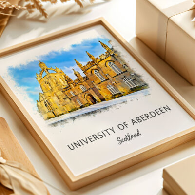 University of Aberdeen framed artwork on table