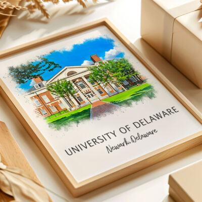 University of Delaware framed watercolor painting.