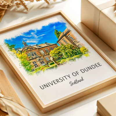 Framed watercolor of University of Dundee, Scotland