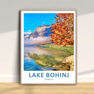 Framed Lake Bohinj autumn landscape poster.