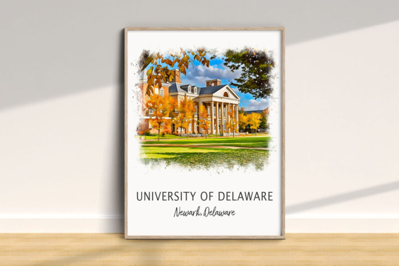 University of Delaware autumn campus illustration