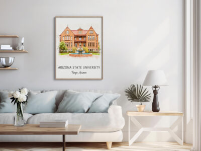 Living room with ASU artwork and decor.