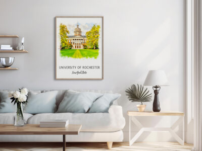 Living room with Rochester University art print