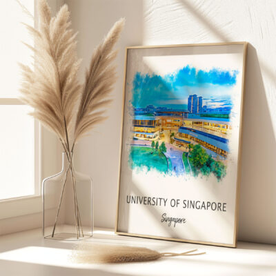 University of Singapore poster on sunlit table.