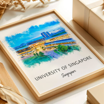 University of Singapore watercolor art in frame