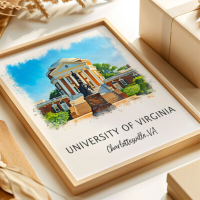 Framed artwork of University of Virginia building.