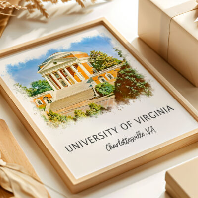 University of Virginia artwork, Charlottesville, framed.
