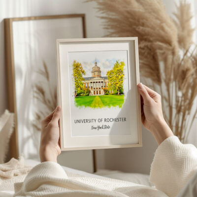 Framed University of Rochester artwork illustration.
