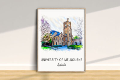 University of Melbourne illustration with clock tower.