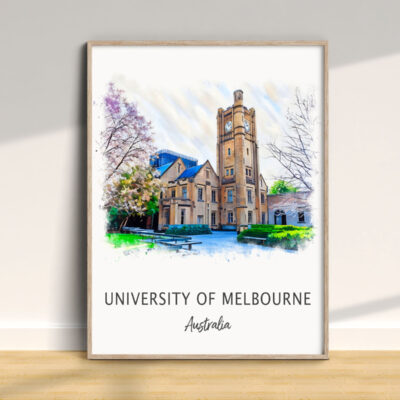 University of Melbourne illustration with clock tower.