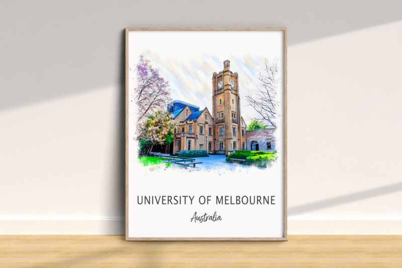 University of Melbourne illustration with clock tower.