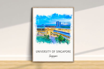 University of Singapore campus watercolor illustration.