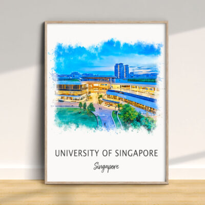 University of Singapore campus watercolor illustration.