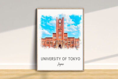 University of Tokyo illustration in wooden frame.