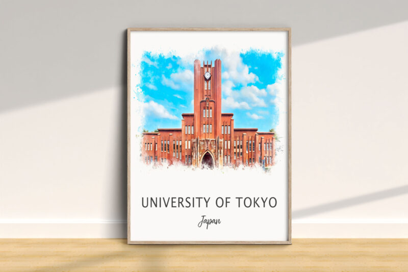 University of Tokyo illustration in wooden frame.